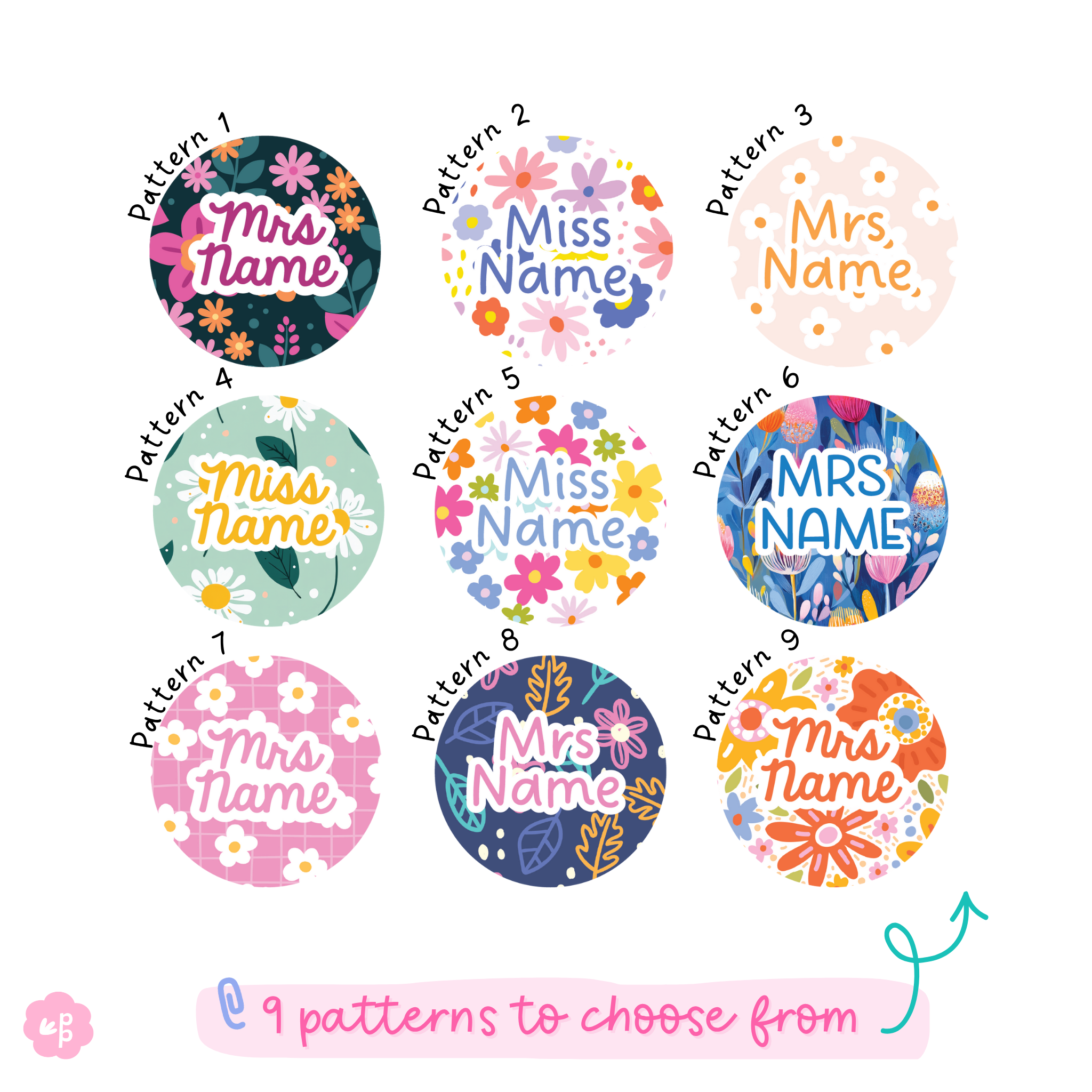 Floral and pastel patterns for personalised lanyards for teachers