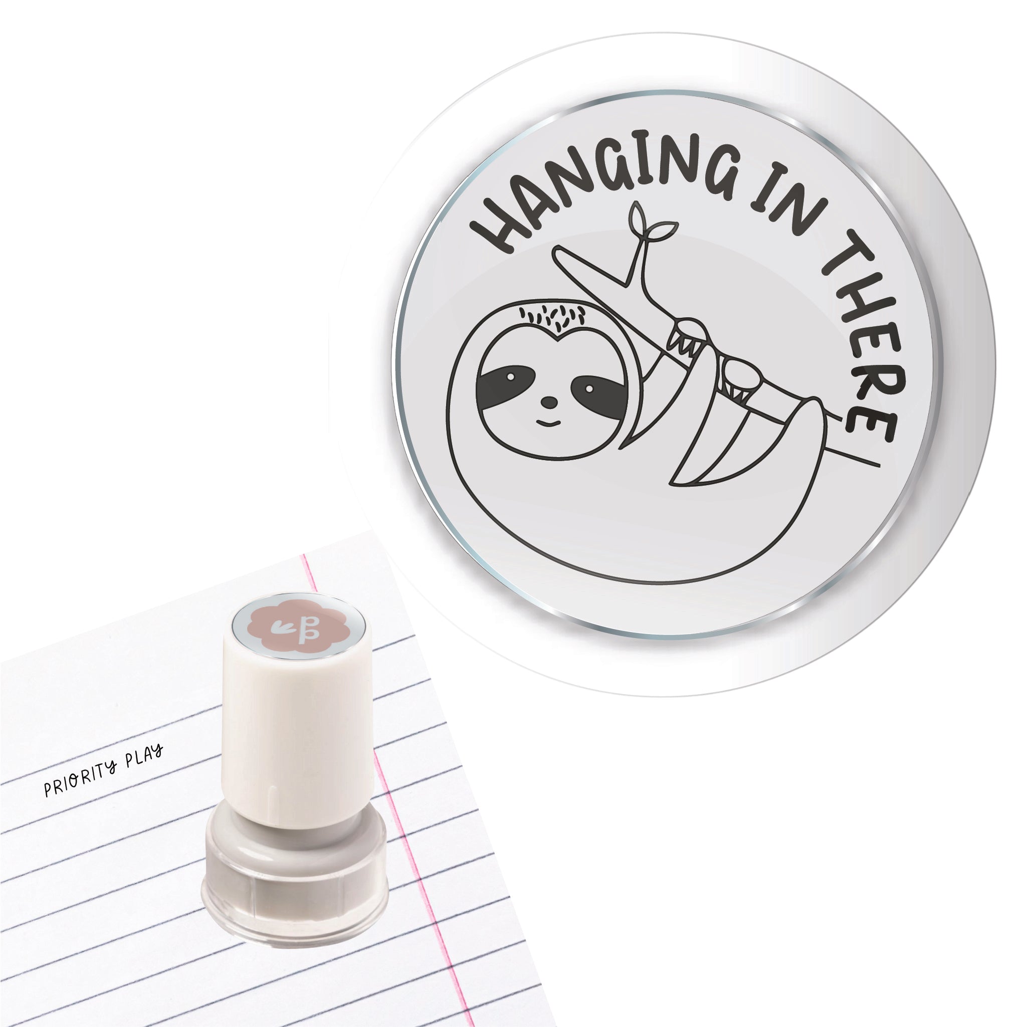 teacher stamp with sloth illustration and &
