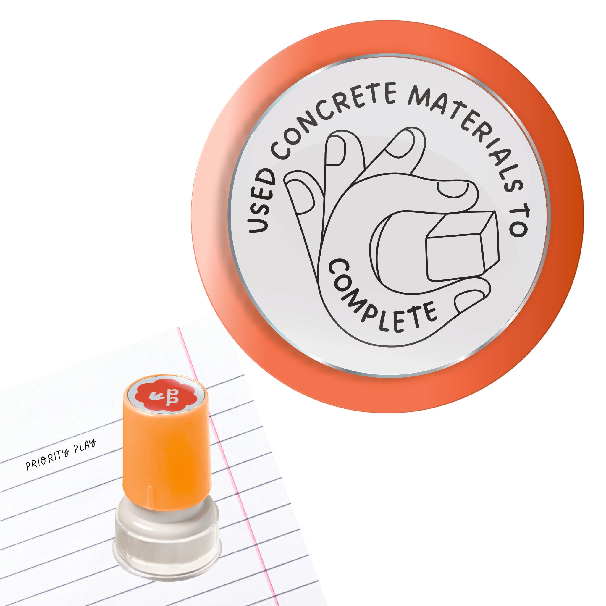 Used concrete materials to complete task stamp with hand holding cube – Priority Play maths and learning support stamp