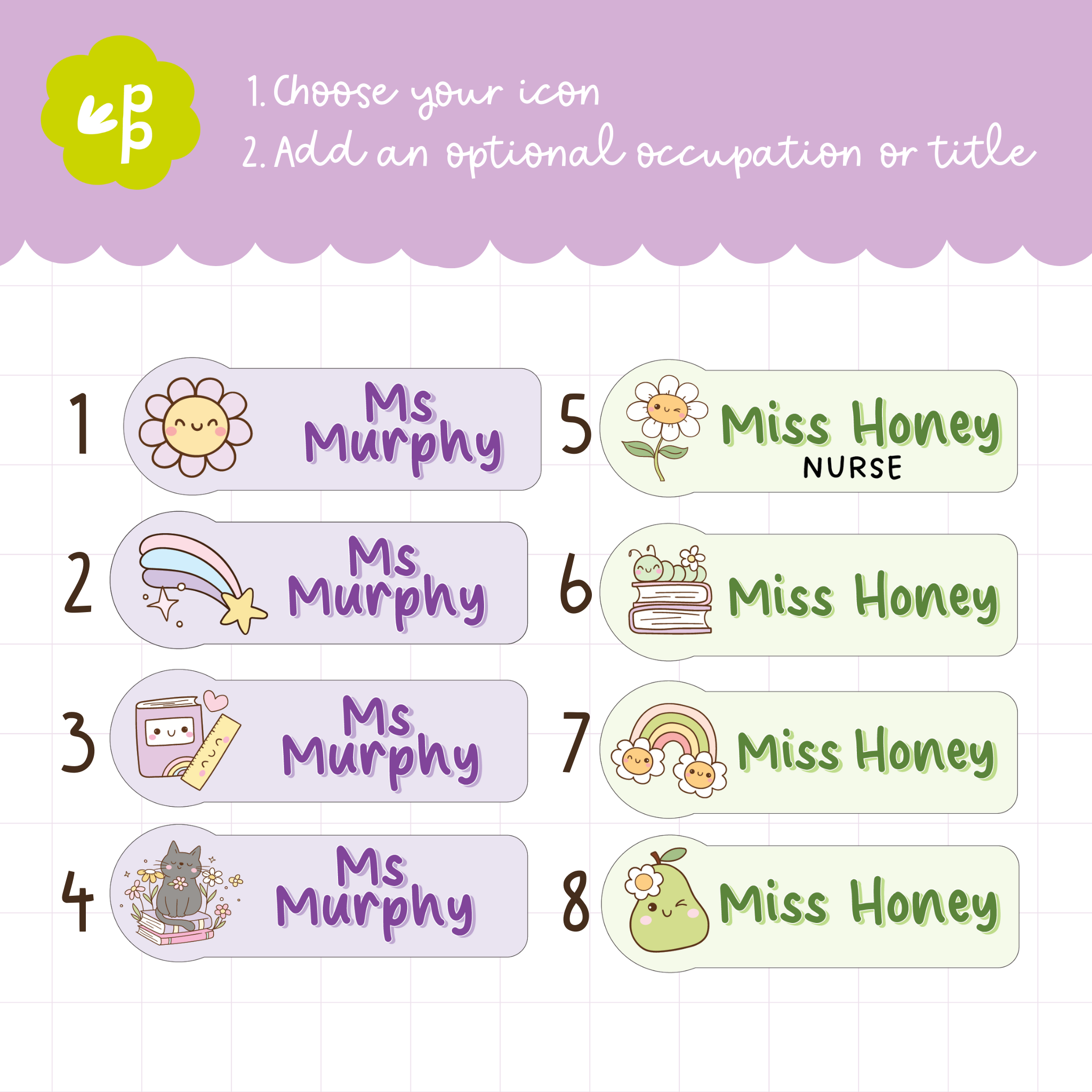 Personalised magnetic educator name badge in soft pastel tones – handmade acrylic design by Priority Play