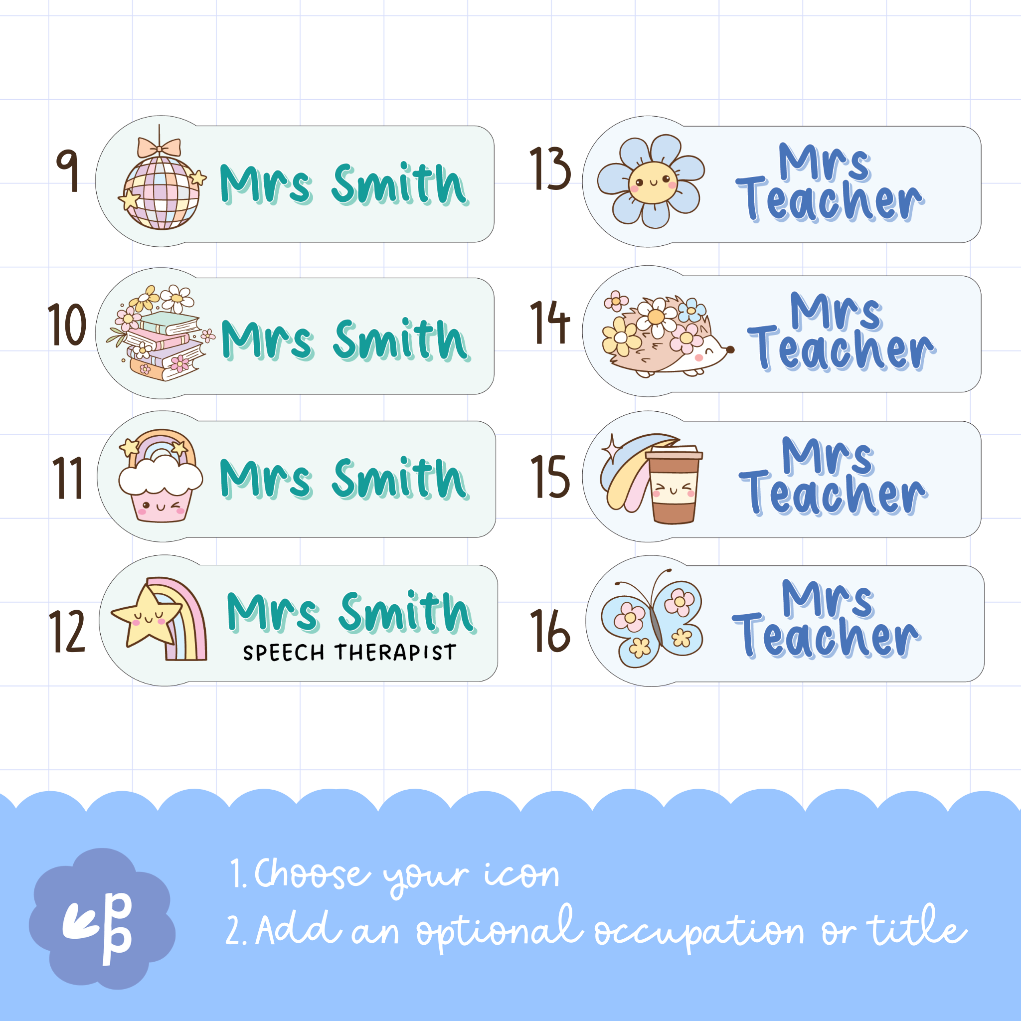 Custom pastel teacher badge with magnetic back – hand-painted acrylic design from Priority Play