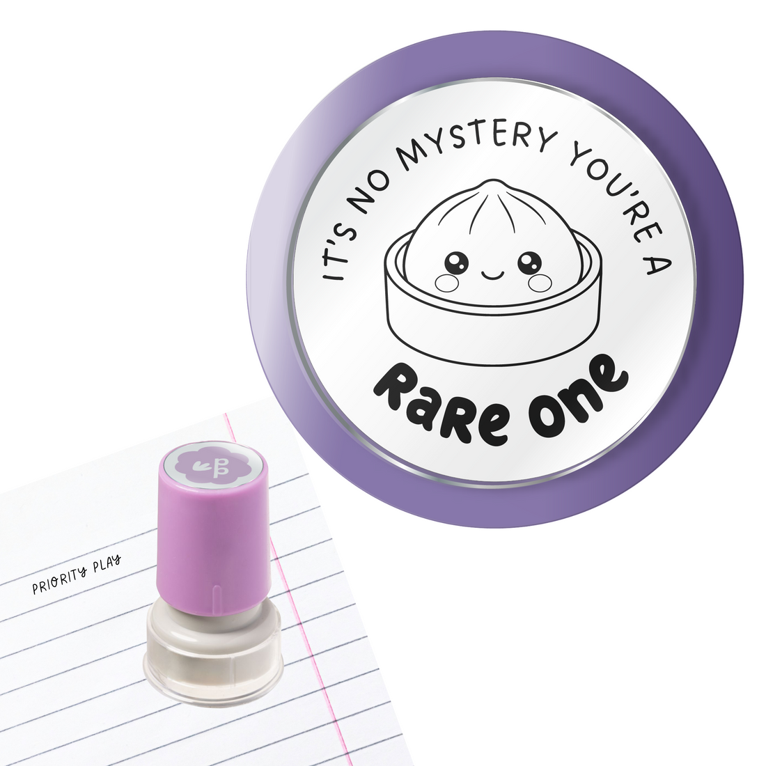 It’s No Mystery You’re a Rare One teacher stamp featuring a cute mystery dumpling squishy
