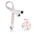 White lanyard with colorful music notes on a white background