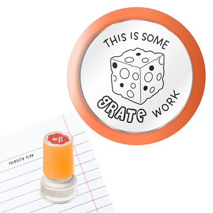 This Is Some Grate Work teacher stamp featuring a cute cheese squishy illustration