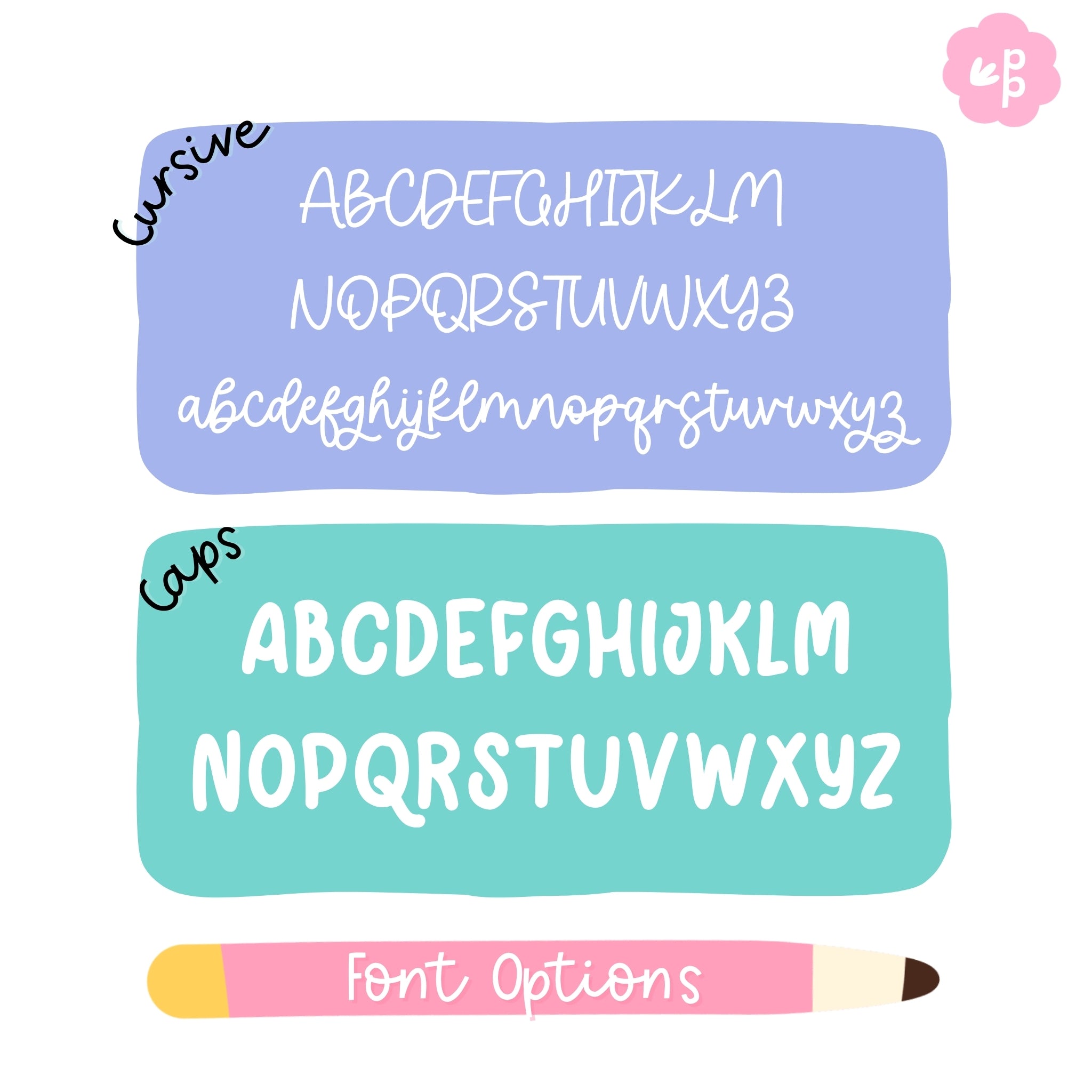 Font options for personalised name keychains including cursive script and bold uppercase styles for custom designs