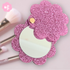Pink glitter flower compact mirror with bamboo backing, cute purse mirror for teachers and everyday touch ups by Priority Play