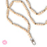 Beaded teacher lanyard with natural wood beads and gold star accents, stylish handmade lanyard