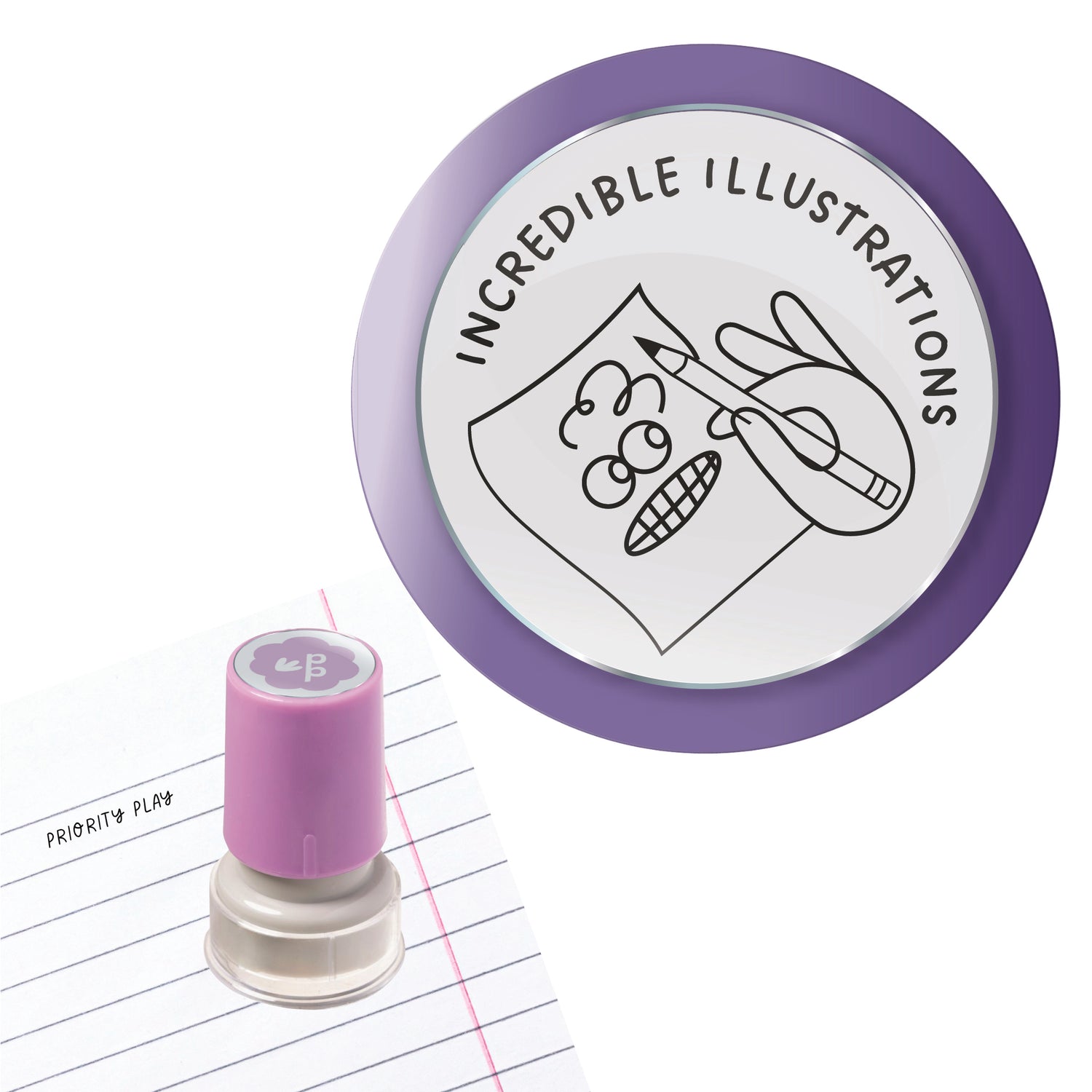  A teacher stamp featuring a hand drawing a cute sketch, with the words “Incredible Illustrations