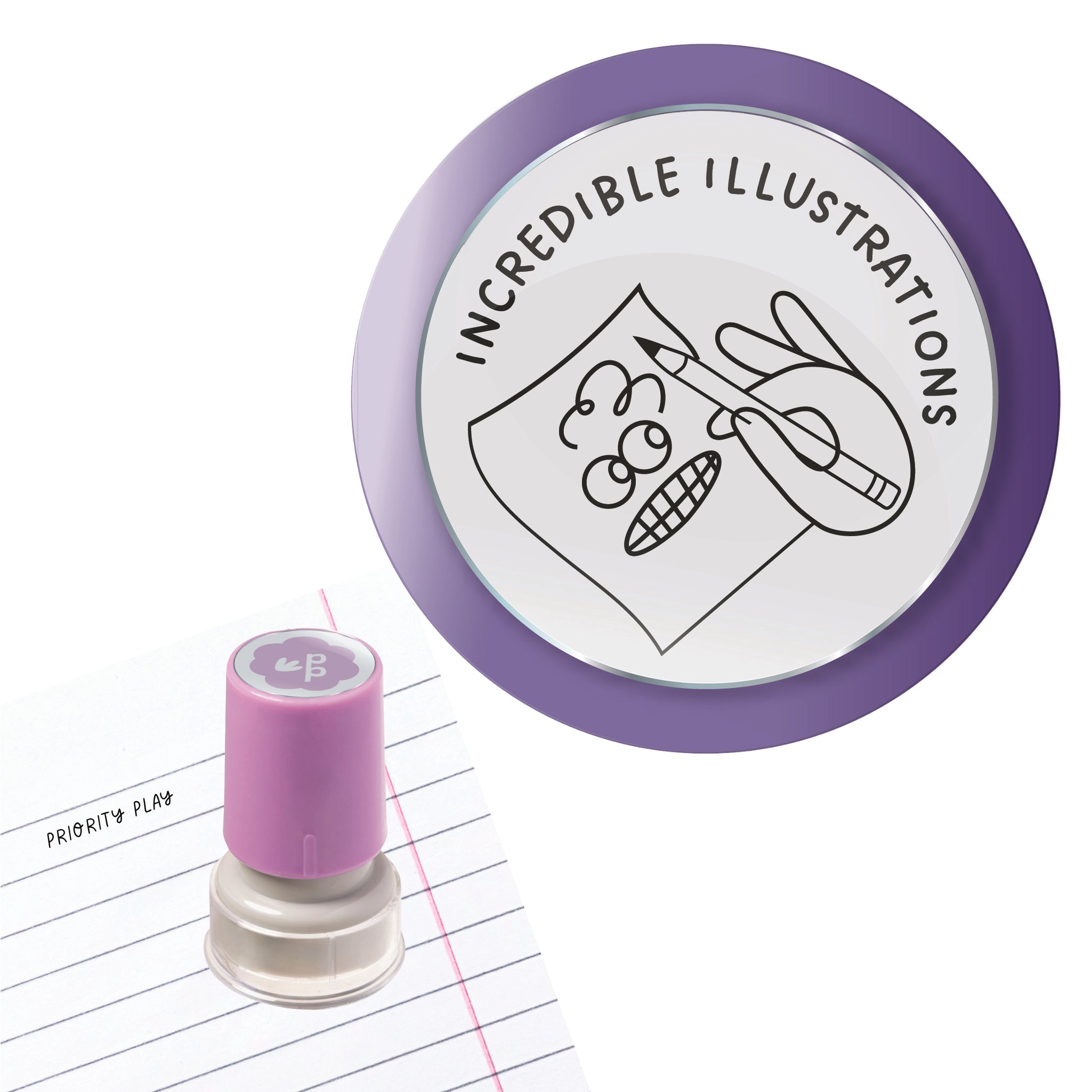  A teacher stamp featuring a hand drawing a cute sketch, with the words “Incredible Illustrations