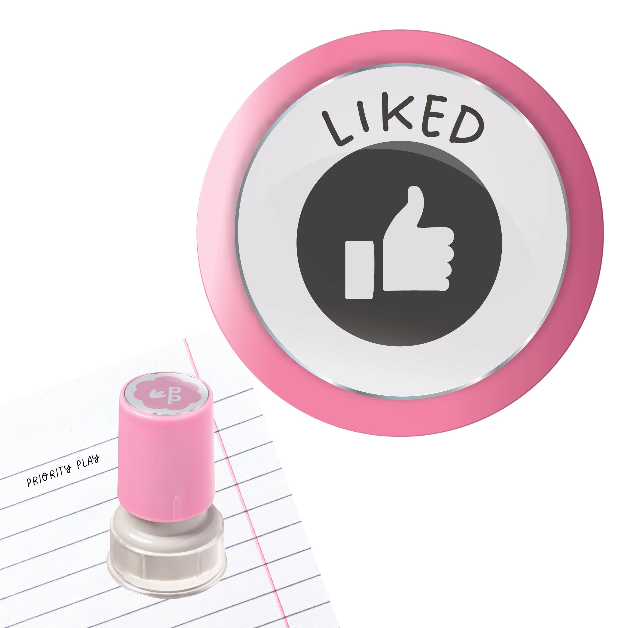 A teacher stamp with a bold thumbs-up icon and the word “Liked” above it.
