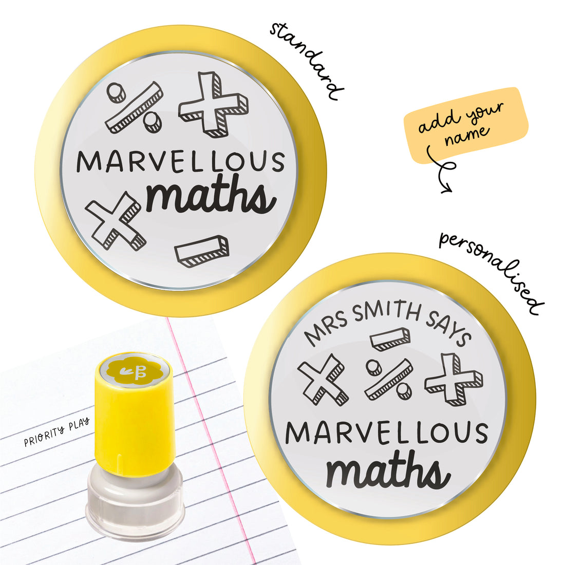 Maths teacher stamp with math symbols and the message ‘You’re marvellous at maths!