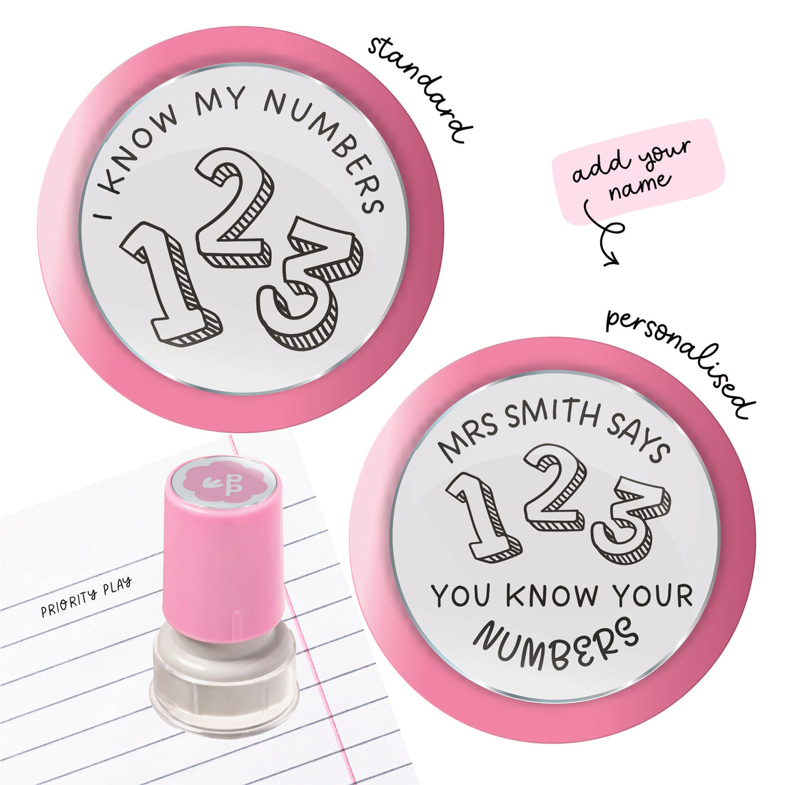 Maths teacher stamp with numbers and symbols and the phrase ‘I know my numbers!’