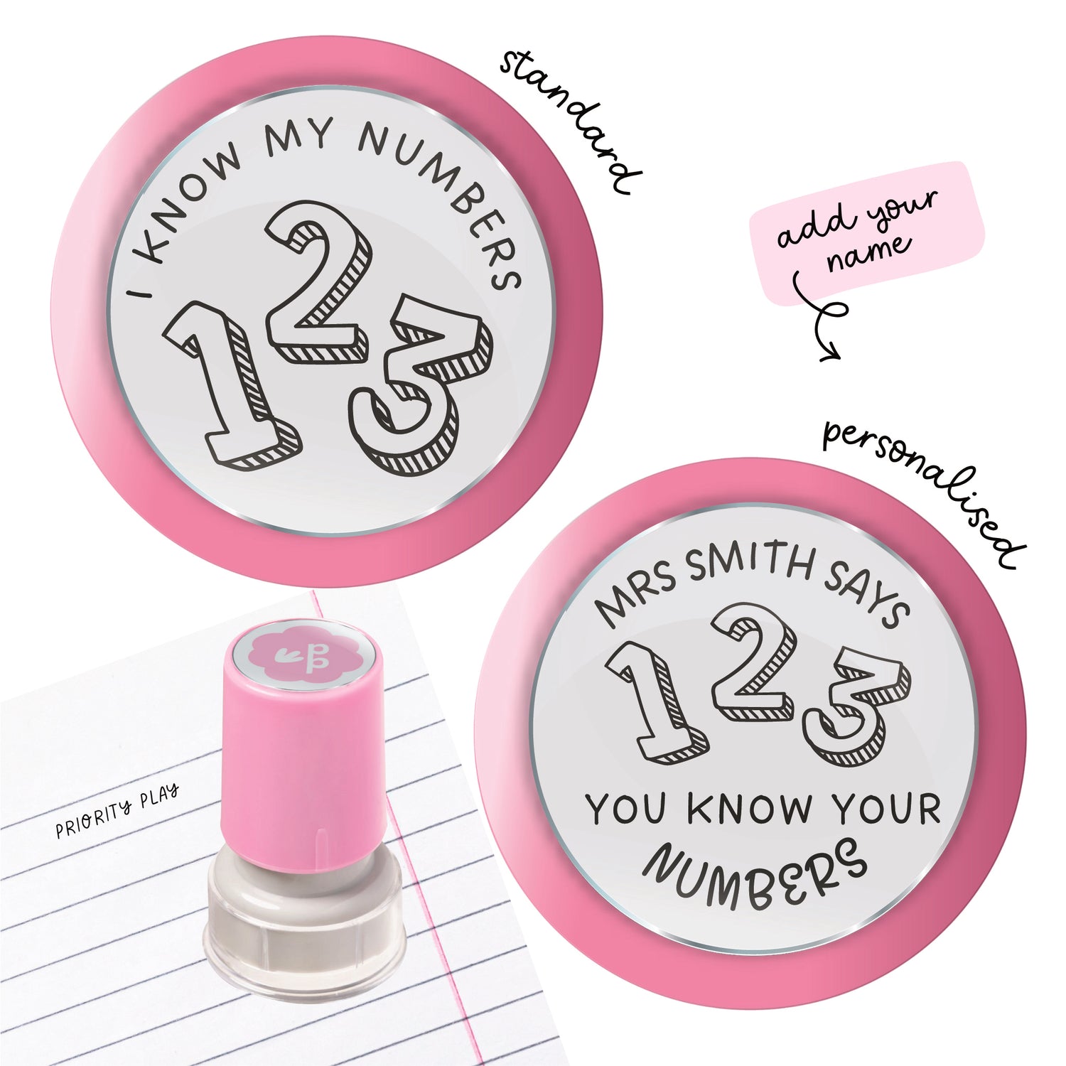 Maths teacher stamp with numbers and symbols and the phrase ‘I know my numbers!’