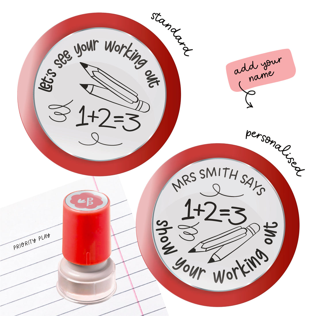 Maths teacher stamp with an equation and the phrase ‘Show your working out