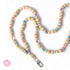 Handmade beaded lanyard with natural wood beads and soft pastel accent beads, perfect for teacher ID badge