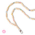 Handmade teacher lanyard with natural wood beads and soft pastel star accents