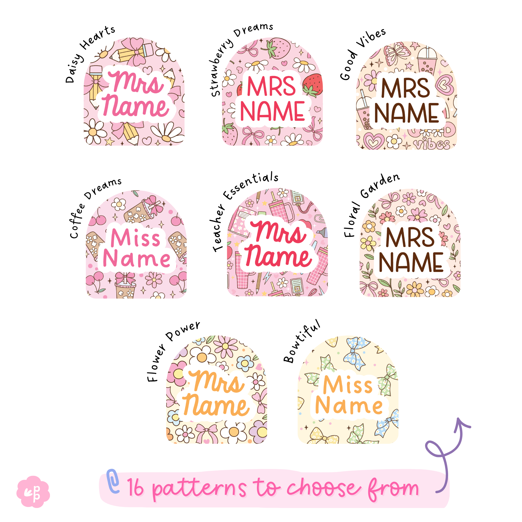 8 patterns for arch shaped personalised teacher lanyards