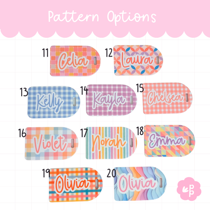 Personalised bag tag pattern options featuring pastel girly designs set 2 by Priority Play