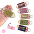 Personalised glitter acrylic name keyrings with bamboo backing and custom names, colourful teacher keychain gift by Priority Play