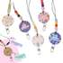 Smiley face personalised teacher lanyards with fun bright designs, bamboo engraved backing, and colourful silicone beads