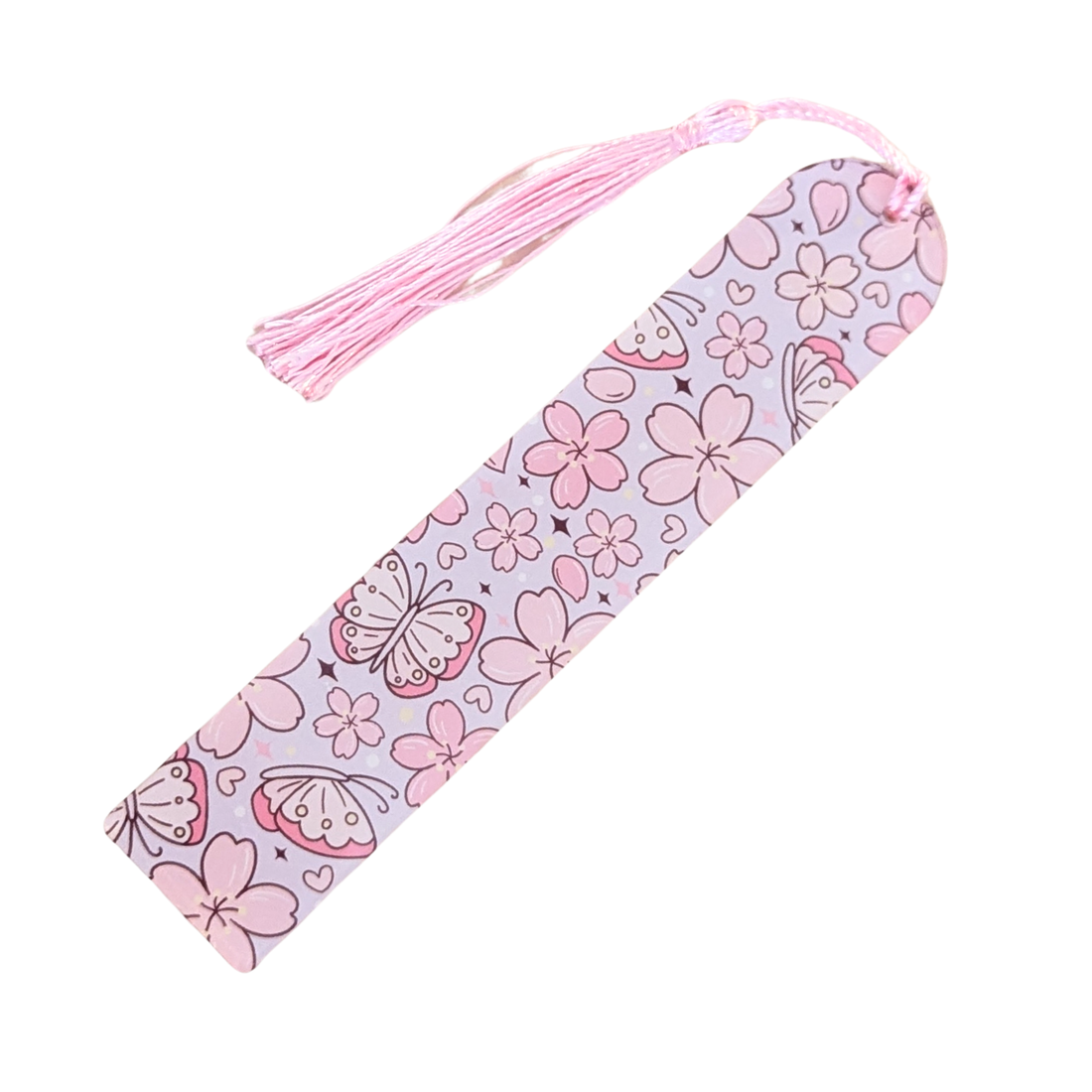 Pink floral and butterfly design tassel bookmark with pastel pink tassel, perfect gift for book lovers – handmade by Priority Play