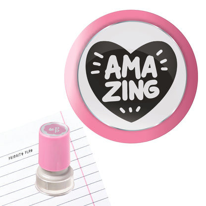 Priority Play “Amazing” teacher stamp inside a bold heart-shaped graphic.