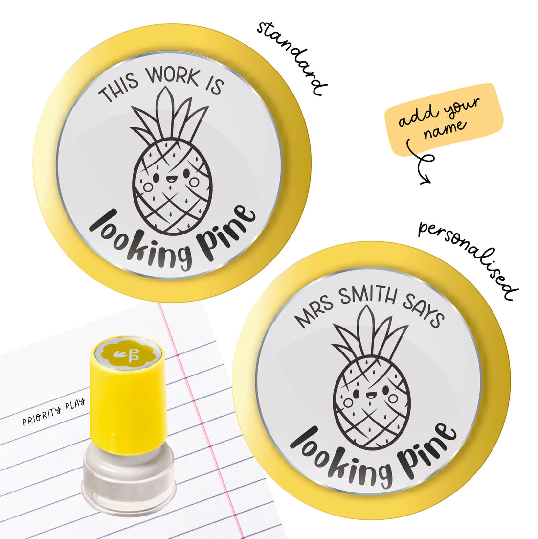 This work is looking pine pineapple teacher stamp – cheerful food pun stamp to motivate students.