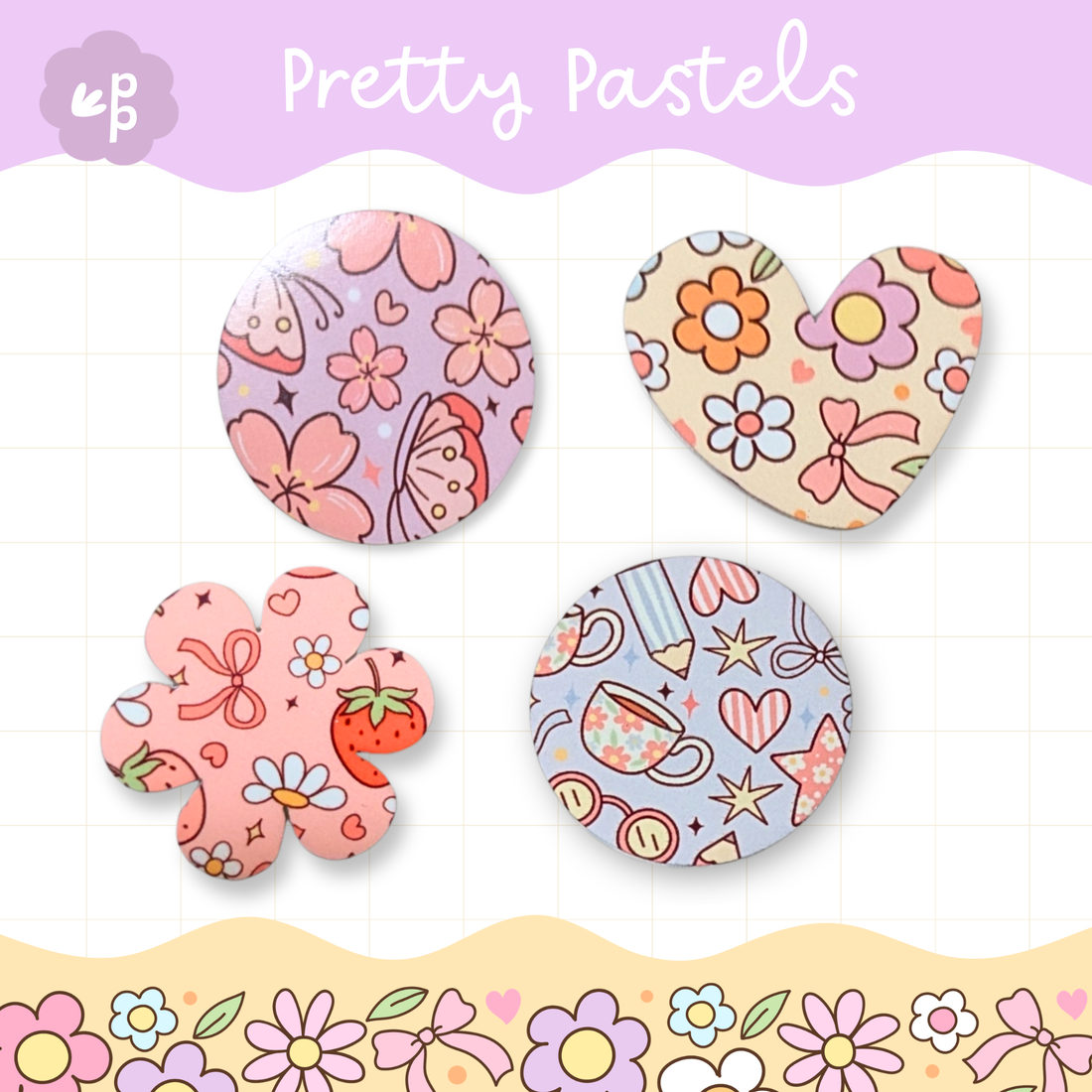 Pretty pastel patterned magnet set with florals, bows and soft colours – 5 pack of aesthetic classroom magnets for whiteboards, lockers and decor.