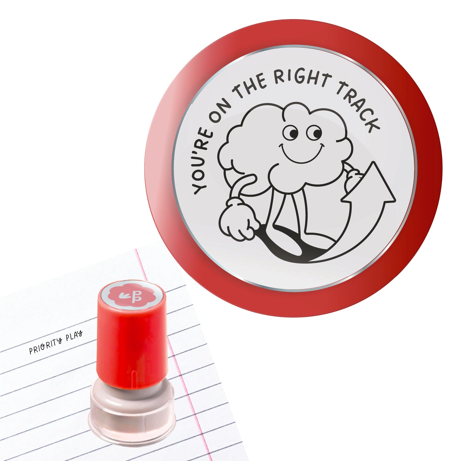 You’re on the right track brain character teacher stamp – Priority Play progress feedback stamp