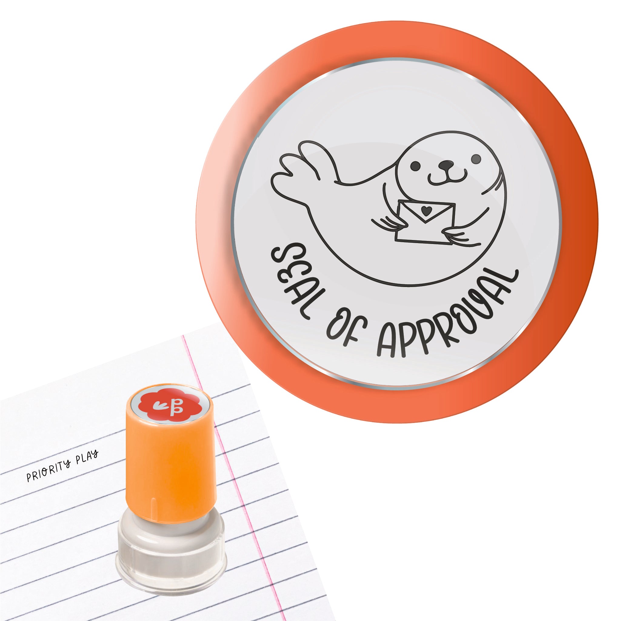 Seal of Approval teacher stamp featuring a cute seal holding an envelope, perfect for classroom rewards