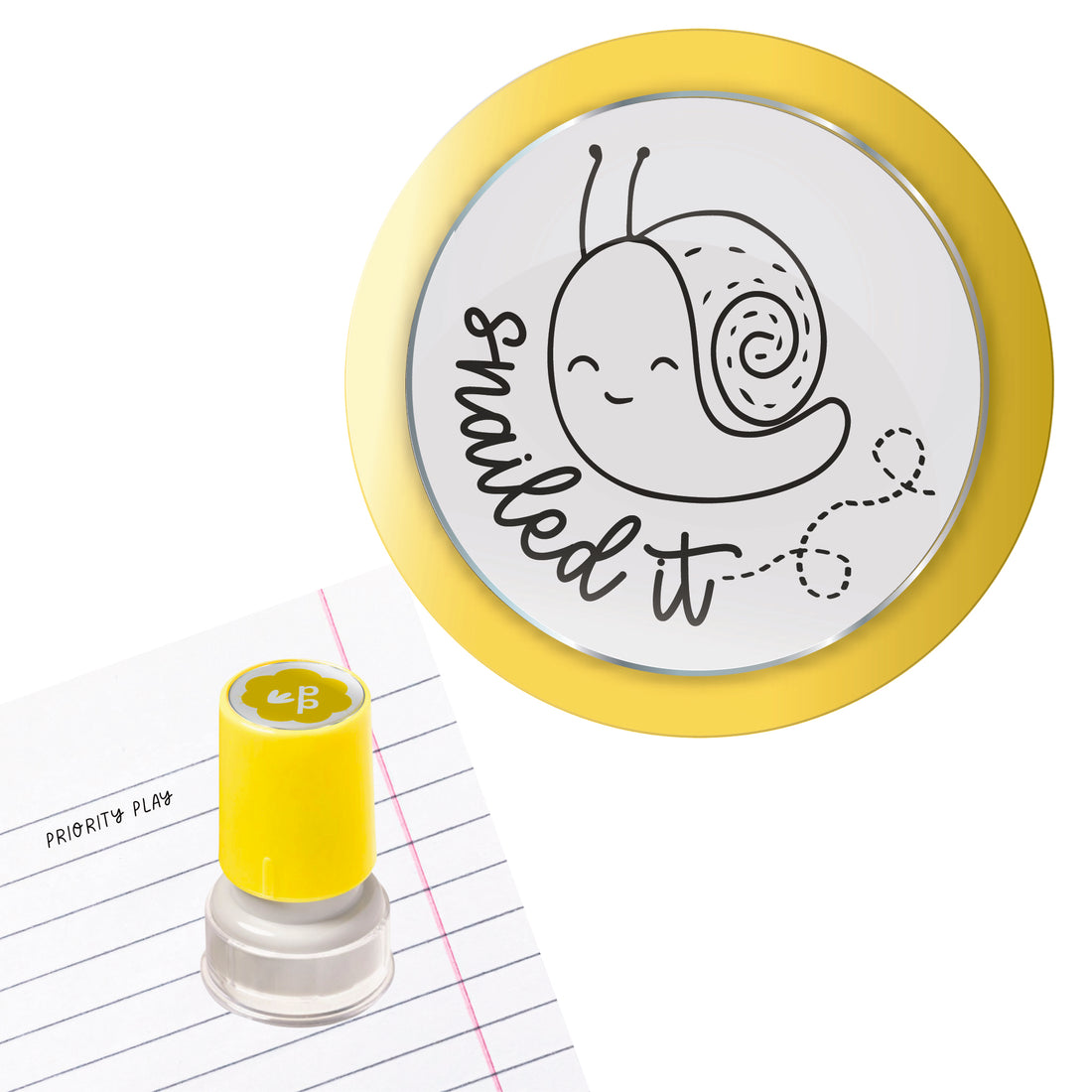 Snailed It teacher stamp with a happy snail design, great for celebrating student success