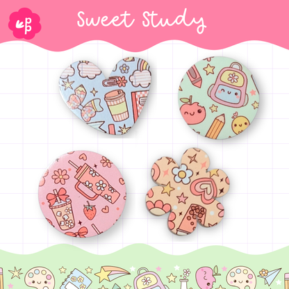 Sweet study patterned magnet set with school supplies, coffee, bows and cute designs – 5 pack of classroom magnets for teachers, whiteboards and organisation.