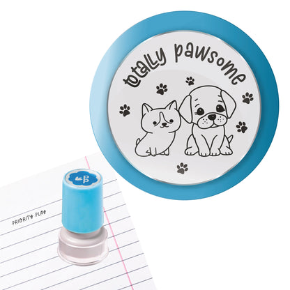 Priority Play ‘Totally Pawsome’ teacher stamp with a cute cat and dog and paw prints