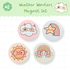 Weather Wonders magnet set featuring sun, rainbow and cloud designs – cute classroom magnets for teachers and whiteboards.