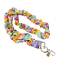 Colorful scrunchie lanyard with a metal clasp on a white background