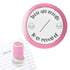Positive round stamp saying “These are results to be proud of” with a central marking line and smiling emoji illustrations.