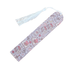 Handmade acrylic bookmark with pink roses, books, and hearts in a romantic theme, finished with white tassel.