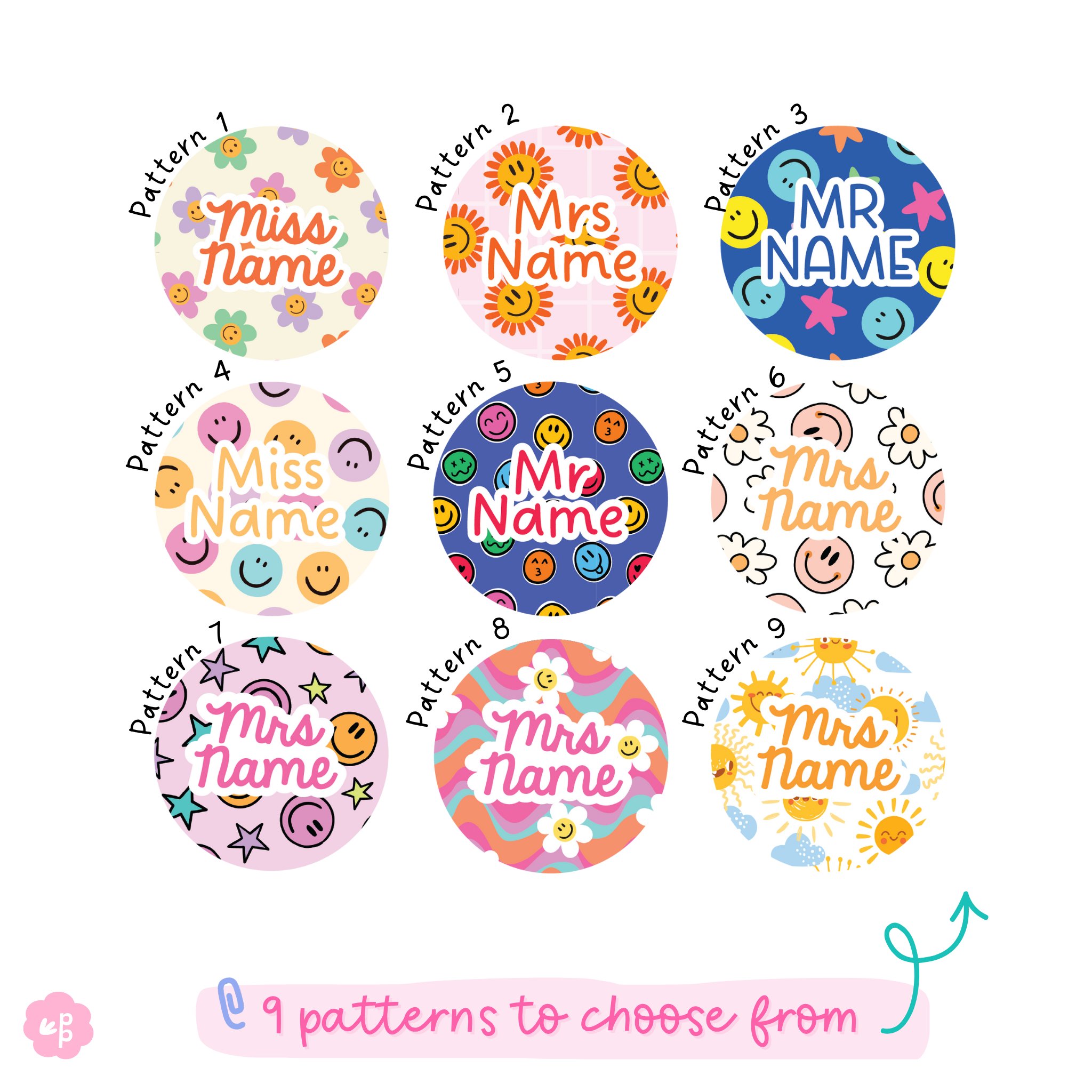 Smiley face personalised teacher lanyards with fun bright designs