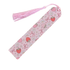 Handmade acrylic bookmark featuring strawberries, daisies, and pink bows with pink tassel.