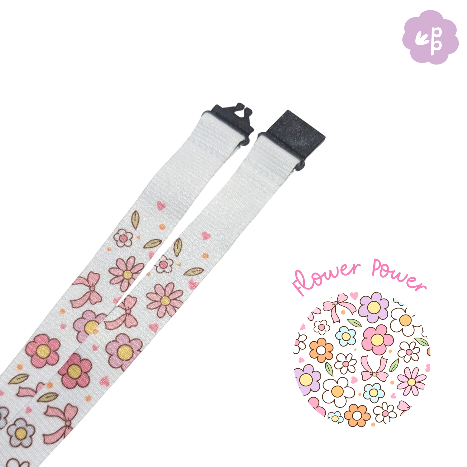 Floral-patterned teacher lanyard with &