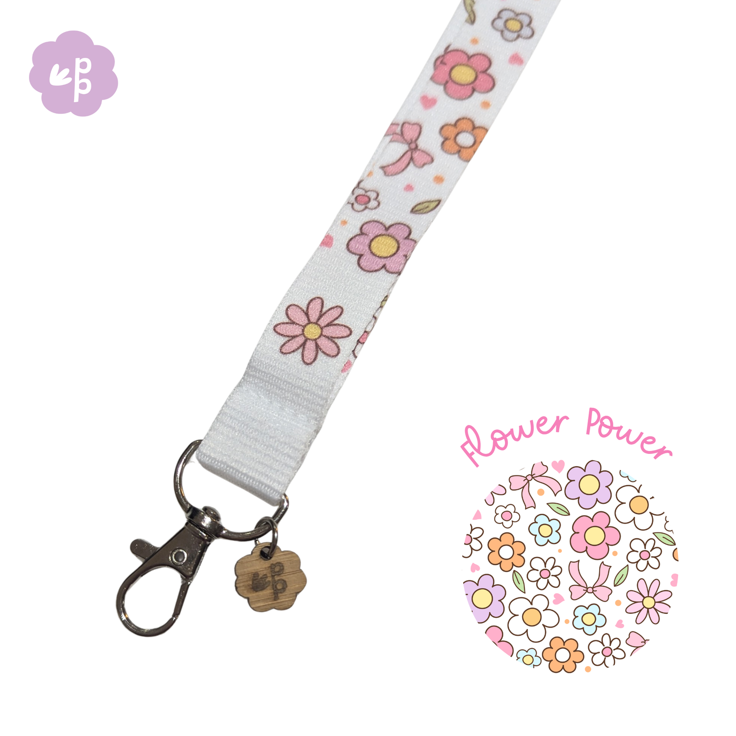Floral teacher lanyard with keychain and &