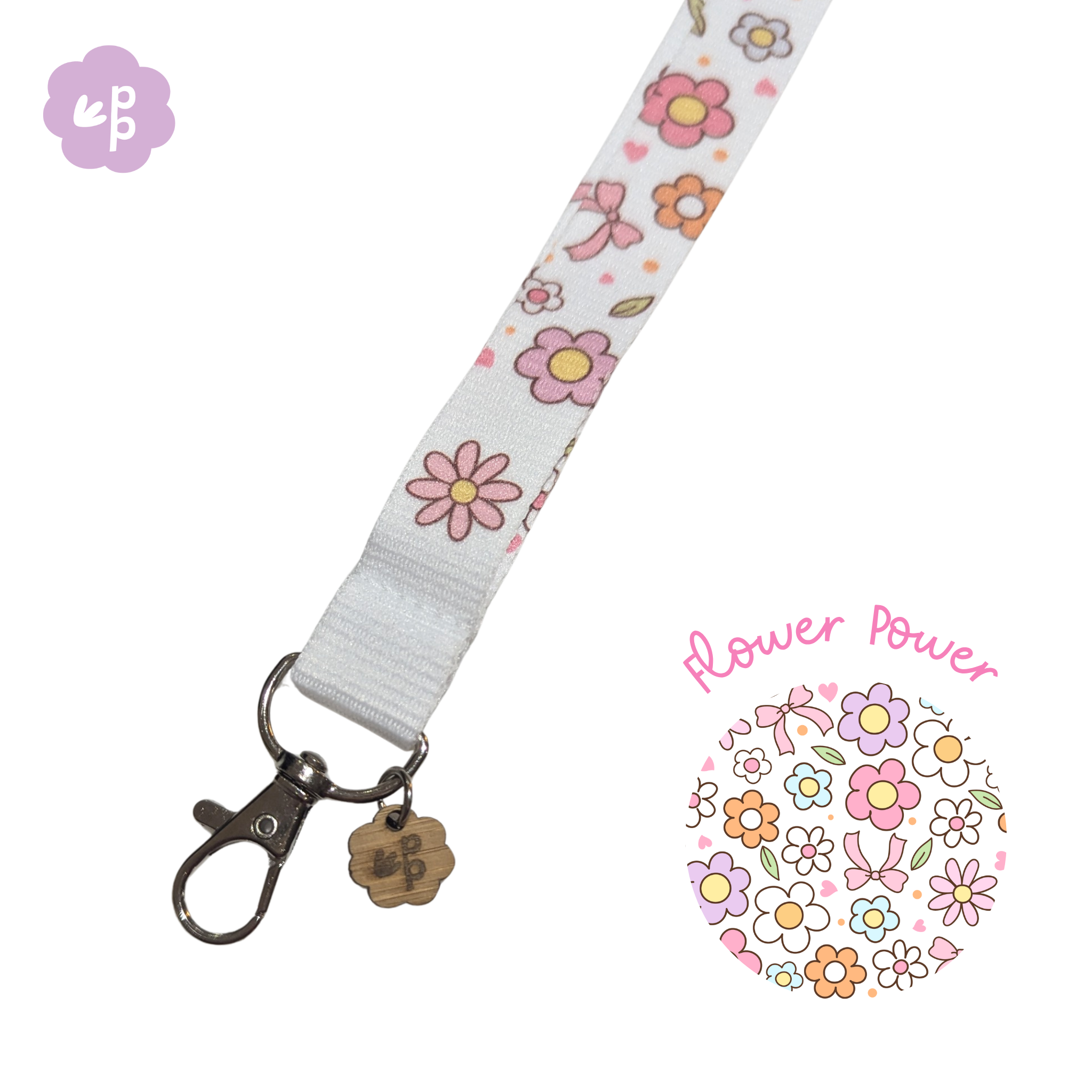 Floral teacher lanyard with keychain and &