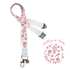 teacher lanyard with iced coffee and pink bow design