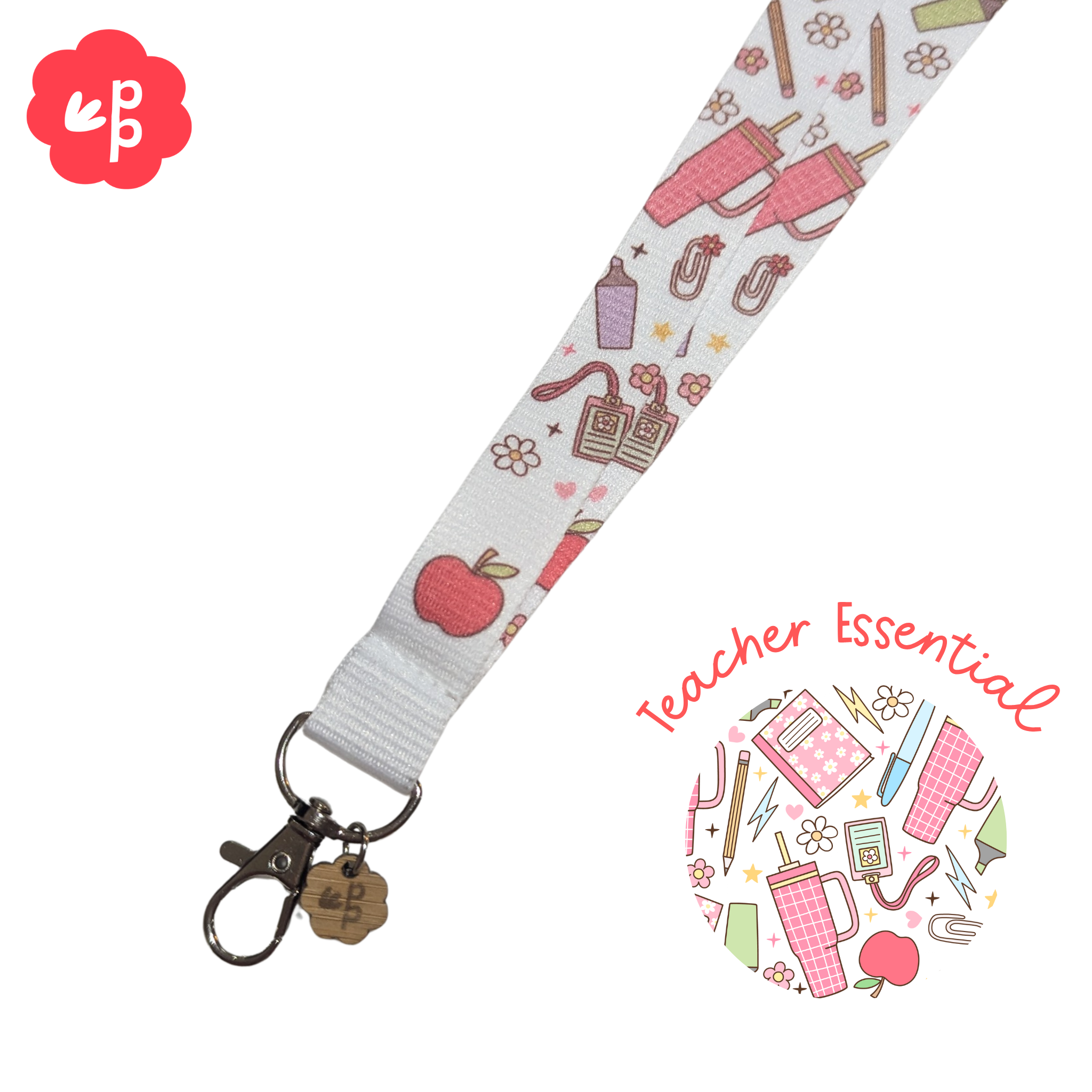 Lanyard with teacher-themed design and &