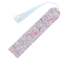 Handmade acrylic bookmark with rainbows, pencils, apples, and books in pastel tones with white tassel.