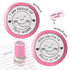 Positive teacher feedback stamp showing smiling face with hearts and the words I am proud of this work.
